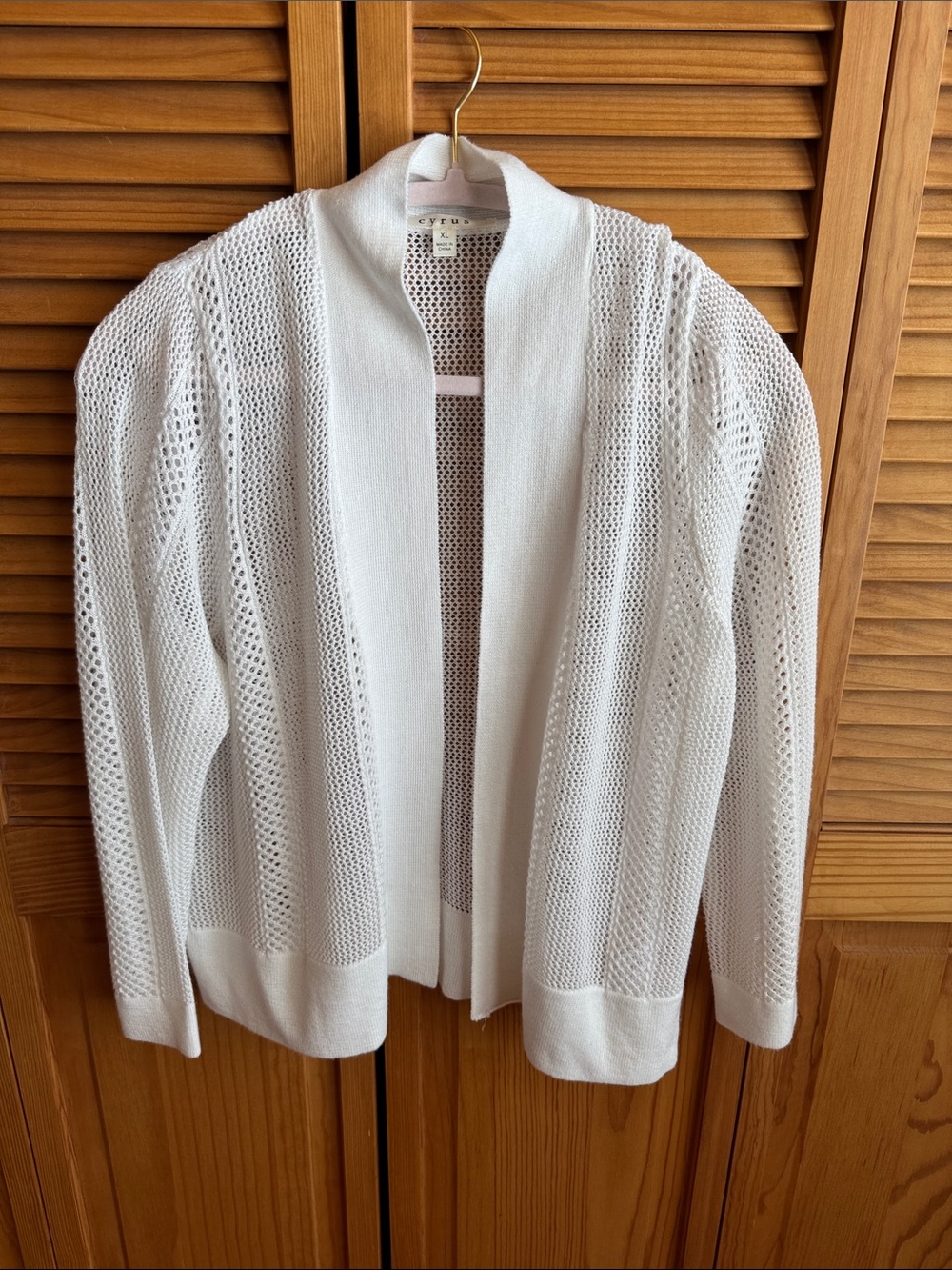 Cyrus White Open-Weave Draped Cardigan
